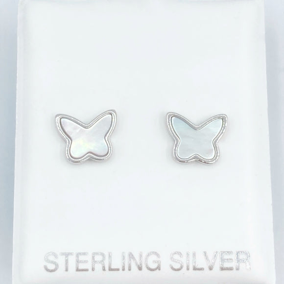 Mother of Pearl Butterfly Studs - Silver