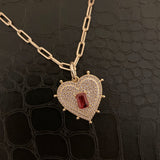 Diamond and Ruby Heart Paperclip Necklace