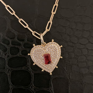 Diamond and Ruby Heart Paperclip Necklace
