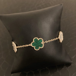 Flower Bracelet - Green and Mother of Pearl