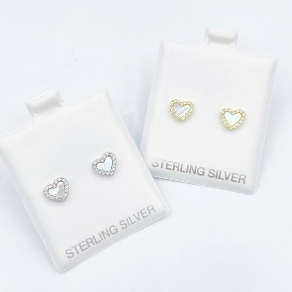 Petite Heart Mother of Pearl Earrings -Silver or Gold