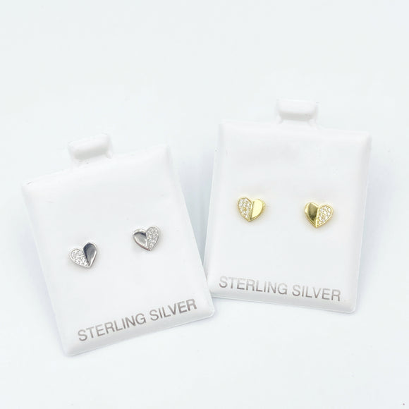 Semi Studded Heart Studs -Gold or Silver