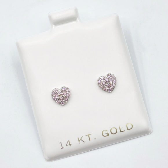 Pink Pave White Gold Heart Screwbacks