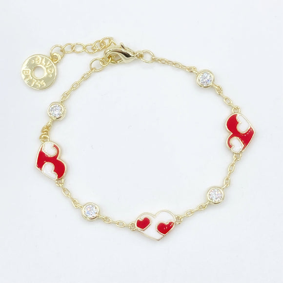 Heart & Diamond Enamel Bracelet - Red/White