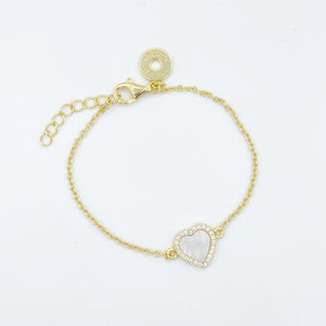 Gold over Sterling Mother of Pearl Heart Bracelet 3.0 (Infant/Baby/Girls/Women)