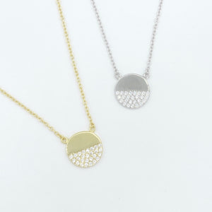 Semi Studded Circle Necklace - Gold or Silver