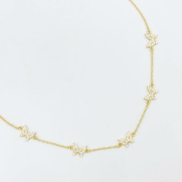 Diamond Butterfly Choker Necklace- Gold or Silver