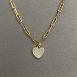Mother of Pearl Heart Paperclip Necklace