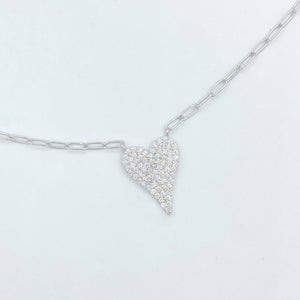 Paperclip Pave Heart Necklace 2.0 - Silver