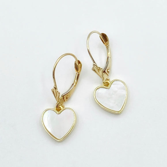 14kt Gold Mother of Pearl Heart Leverbacks