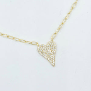 Paperclip Pave Heart Necklace 2.0 - Gold