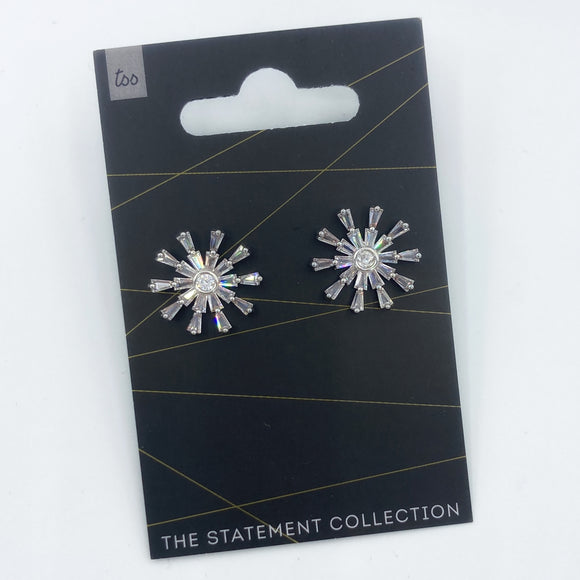 CZ Baguette Flower Studs - Silver