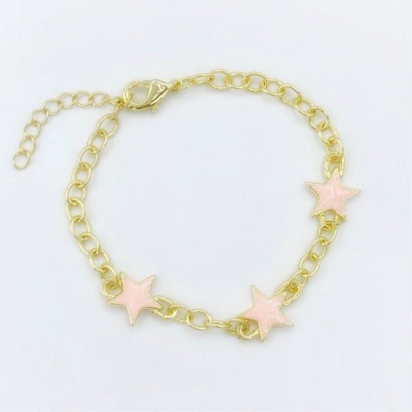 Enamel Star Link Bracelet - Pink