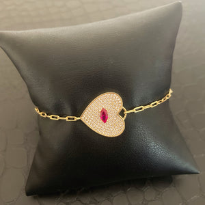 Paperclip Pave Heart Bracelet - Ruby