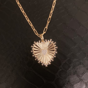 Diamond Cut Heart Paperclip Necklace