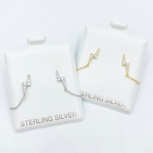Lightening Bolt Pave Studs with Chain - Gold or Silver
