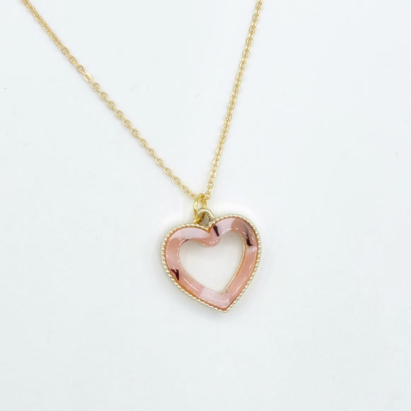 Pink Marble Open Heart Necklace