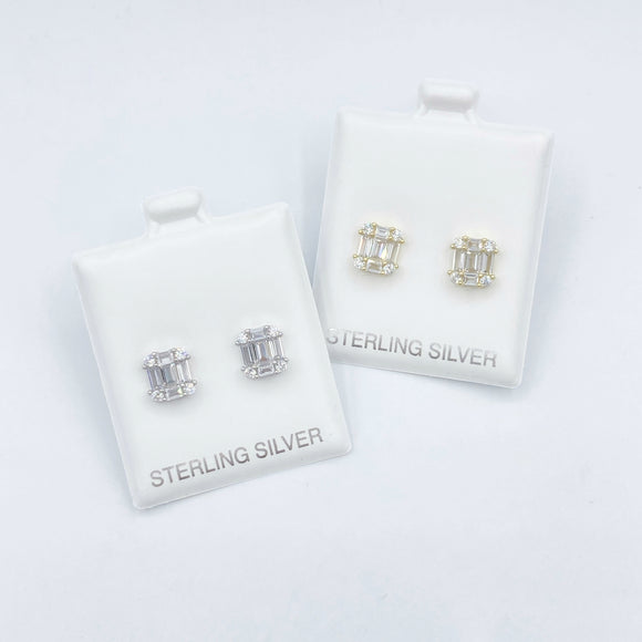 Rectangle Solitaire Stud Earrings