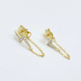 Lightening Bolt Pave Studs with Chain - Gold or Silver