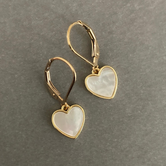 Mother of Pearl Heart Leverbacks
