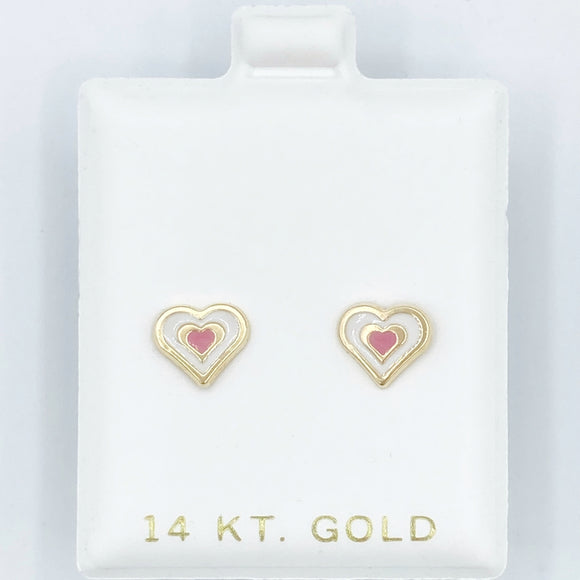 Pink and White Enamel Heart Screwbacks