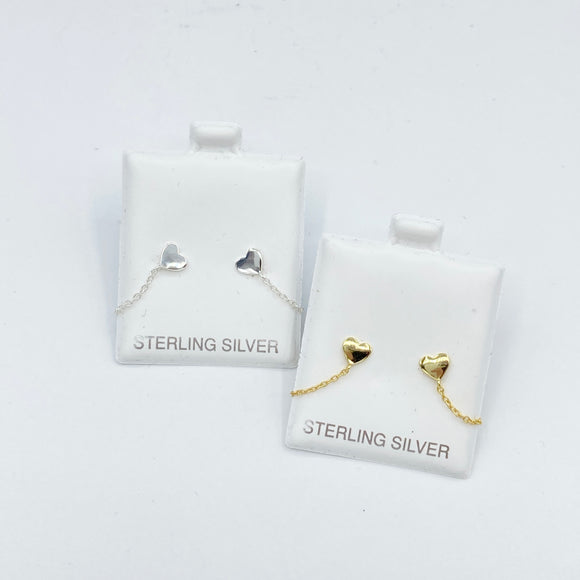 Heart Studs with Chain - Gold or Silver