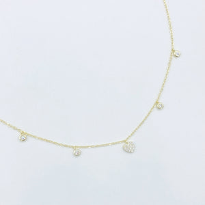 Heart and Diamond Drop Necklace - Gold