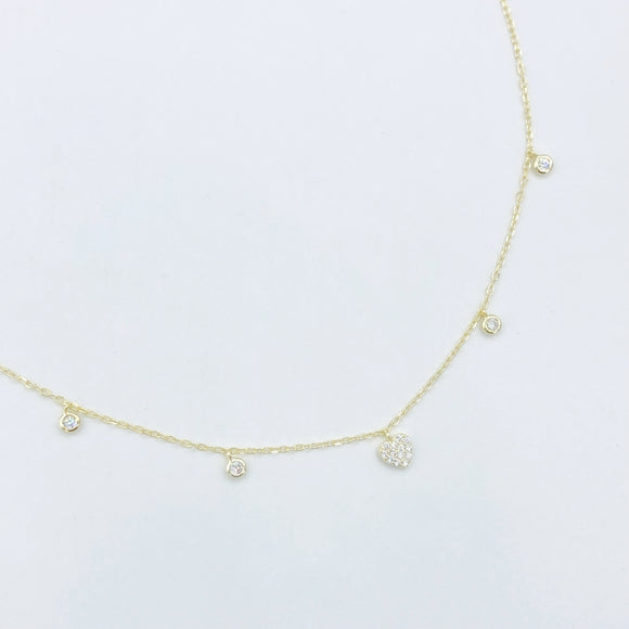 Heart and Diamond Drop Necklace - Gold