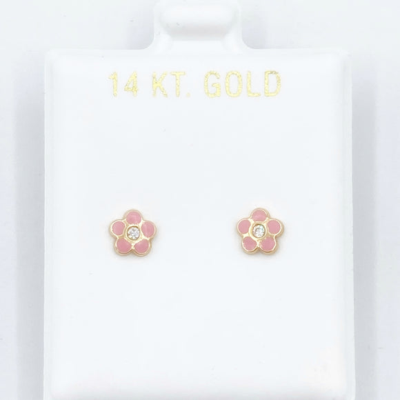 Pink Enamel Flower Screwbacks