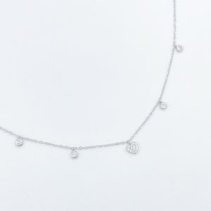 Heart and Diamond Drop Necklace - Silver