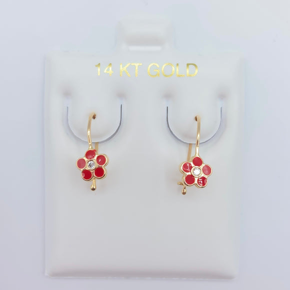 Red Flower French Wire Earrings